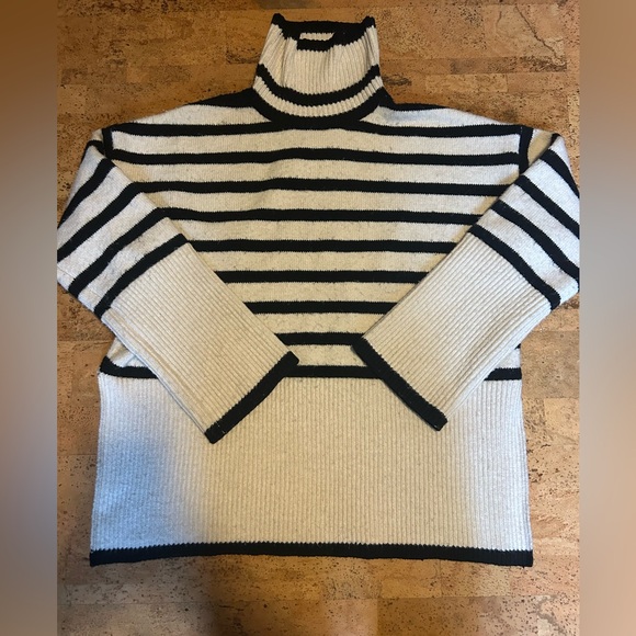 Oak + Fort Striped Black and White Turtleneck Sweater - Picture 4 of 10